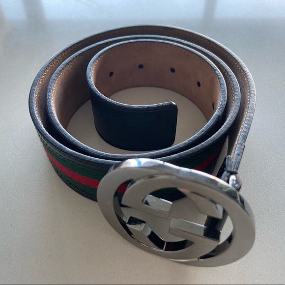 Gucci Canvas&Leather Interlocking G Buckle Belt - Picture 5 of 5